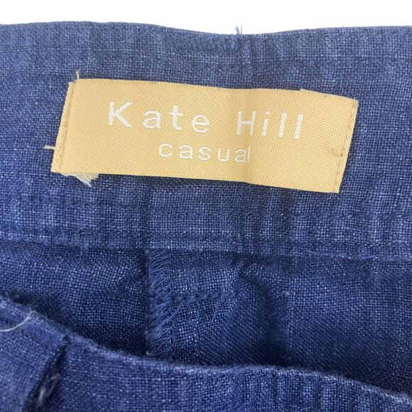 Kate Hill Cargo Pants Size 6 Navy Blue 100% Linen Wide Leg Utility Pockets - Picture 9 of 11